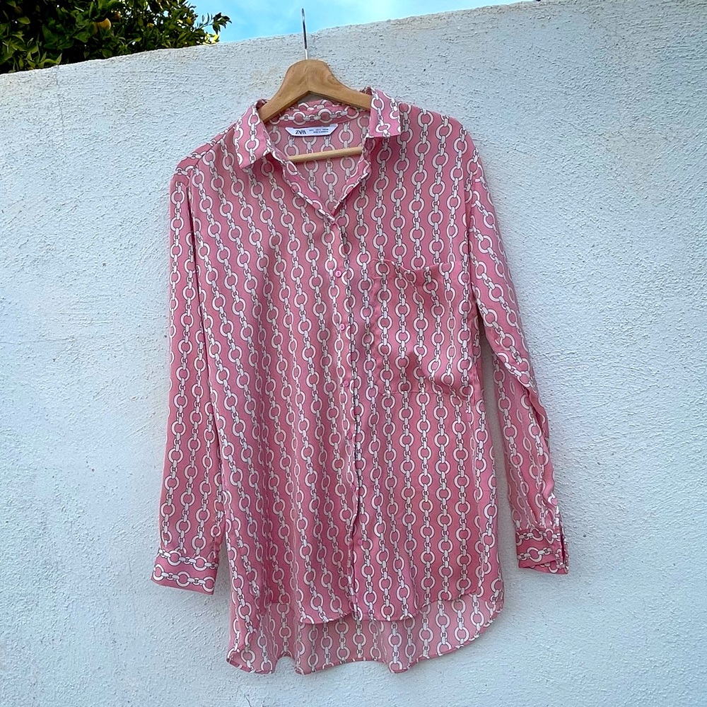 Zara Tops | Zara Pink Chain Blouse | Color: Pink - Picture 2 of 5